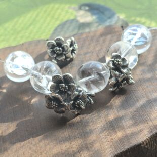 999足银复古三朵花束两朵花银珠定位珠手串手链diy纽扣银饰配件