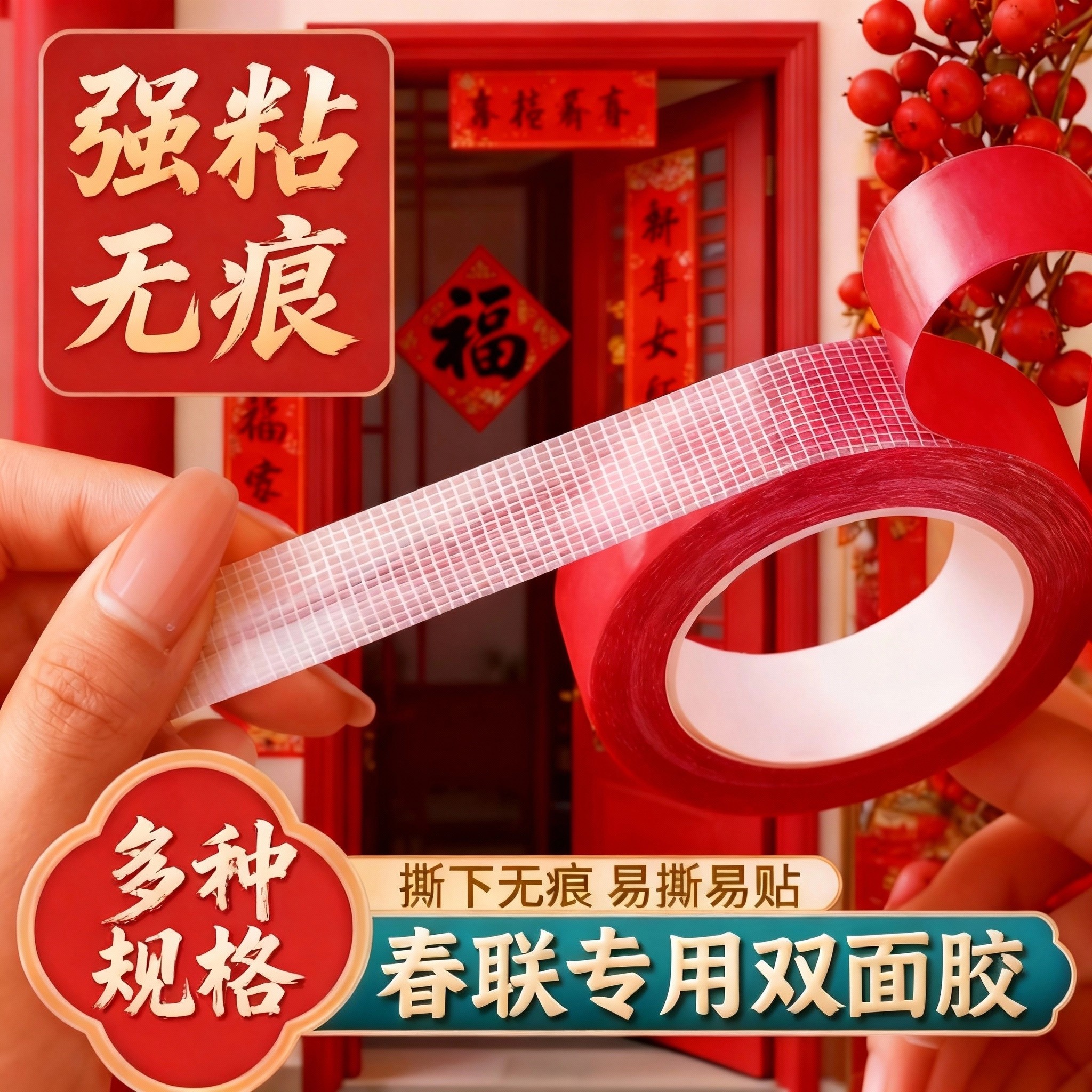 贴对联专用网格双面胶家用自粘无痕不留胶通用墙面春联门专用胶带,文具电教/文化用品/商务用品,胶带/胶纸/胶条,淘宝优惠券,粉丝福利购,淘宝优惠卷