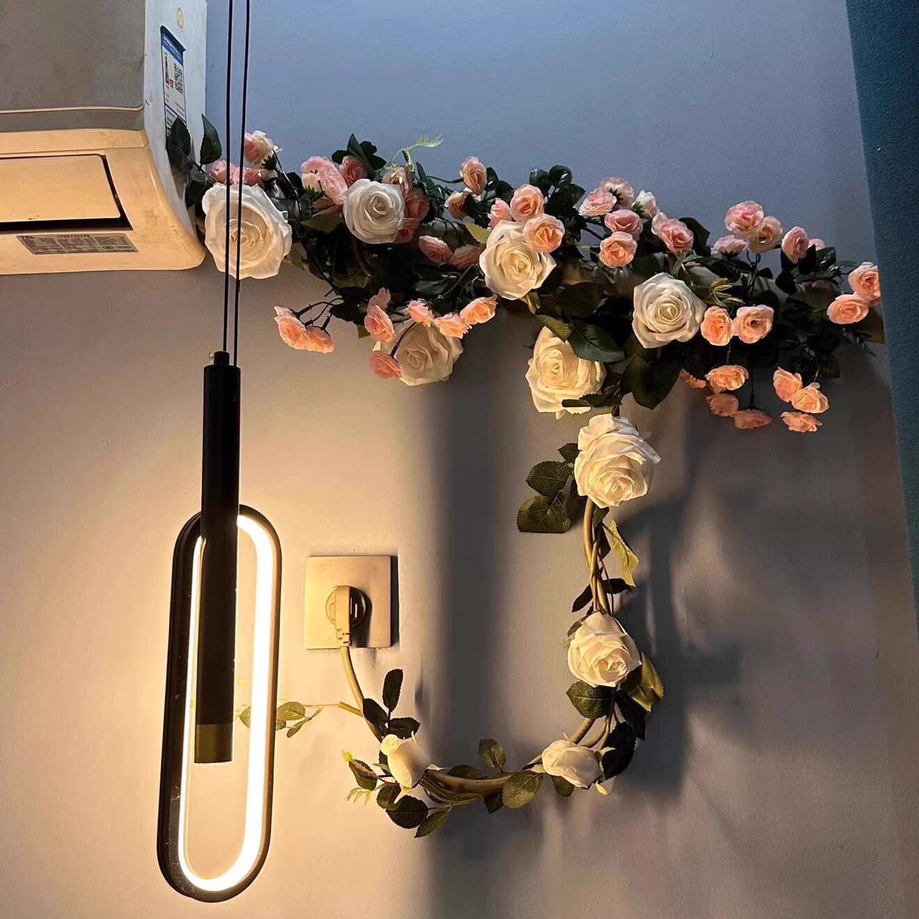 仿真花假花藤条空调管道缠绕遮挡墙面藤蔓绢布花客厅卧室吊顶装饰