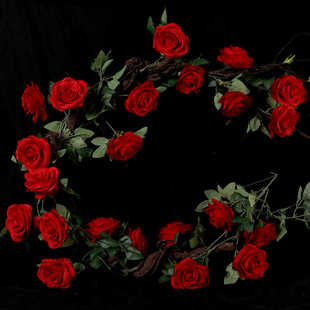 仿真玫瑰花藤假花装饰空调管道缠绕遮挡拱门楼梯藤蔓花婚庆塑料花