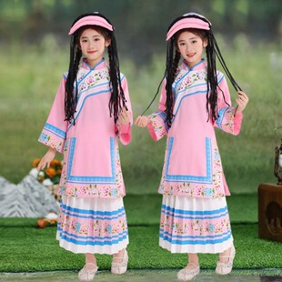 新款儿童羌族演出服少数民族服装女童彝族黎族火把节舞蹈演出服