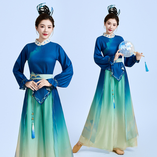 新款千里江山图舞蹈服古典舞演出服女飘逸中国古风表演服只此青绿