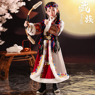 藏族服装儿童女童新款西藏藏式藏袍卓玛民族服饰蒙古族舞蹈演出服
