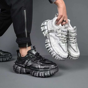 潮老爹鞋 枫之时尚 轻奢高级感做旧街拍牛皮男士 厚底增高休闲鞋 新款