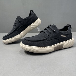 枫之时尚春夏免系带休闲鞋厚底增高轻便舒适透气男士百搭布面板鞋