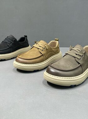 夏季牛皮男板鞋免系带透气不臭脚