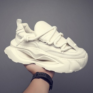 另类轻奢牛皮男潮老爹鞋 街拍嘻哈个性 秋冬厚底减震休闲鞋 枫之时尚