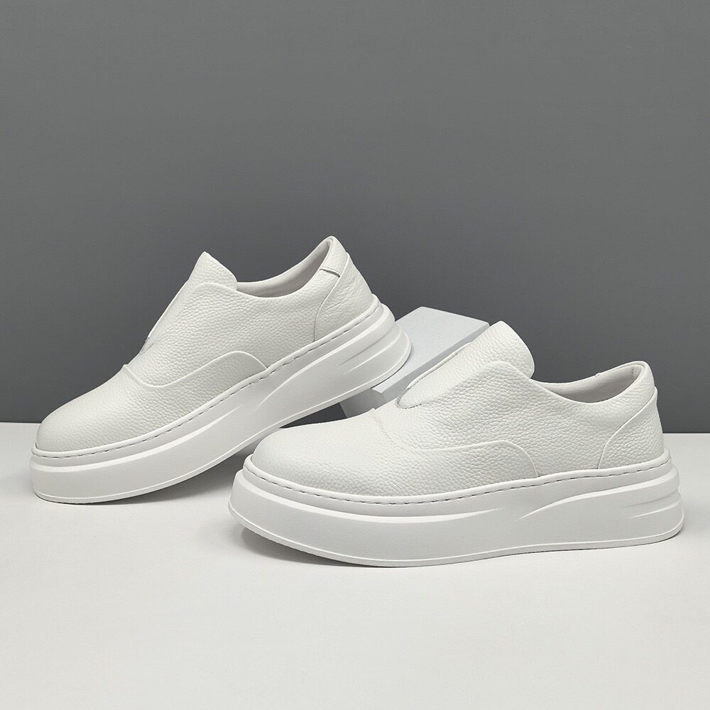 枫之时尚夏天一脚蹬厚底增高小白鞋舒适透气轻便不臭脚牛皮男板鞋