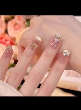 玉兔法式猫眼穿戴甲纯手工可爱穿戴款美甲轻奢爆款指甲贴