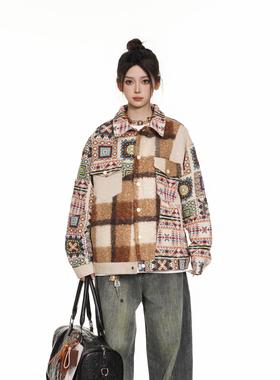 REAL SPACE多民族风小众拼色立领夹克外套重磅面料春秋中性风宽松
