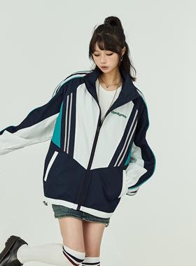 REAL SPACE学院风拼色冲锋衣外套春秋男女款三条杠撞色夹克情侣