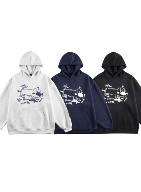 STUDIO ONE美式卡通印花连帽卫衣春秋男女款宽松设计感高街上衣