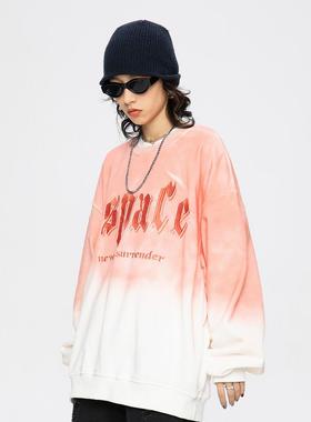 REAL SPACE秋冬潮牌美式街头渐变字母圆领男女嘻哈宽松bf套头上衣