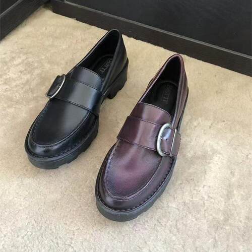 born 头层牛皮侧扣袢休闲厚底乐福女鞋  6 8