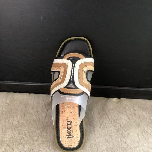 born  头层牛皮拼色平底凉拖鞋 6 8 9