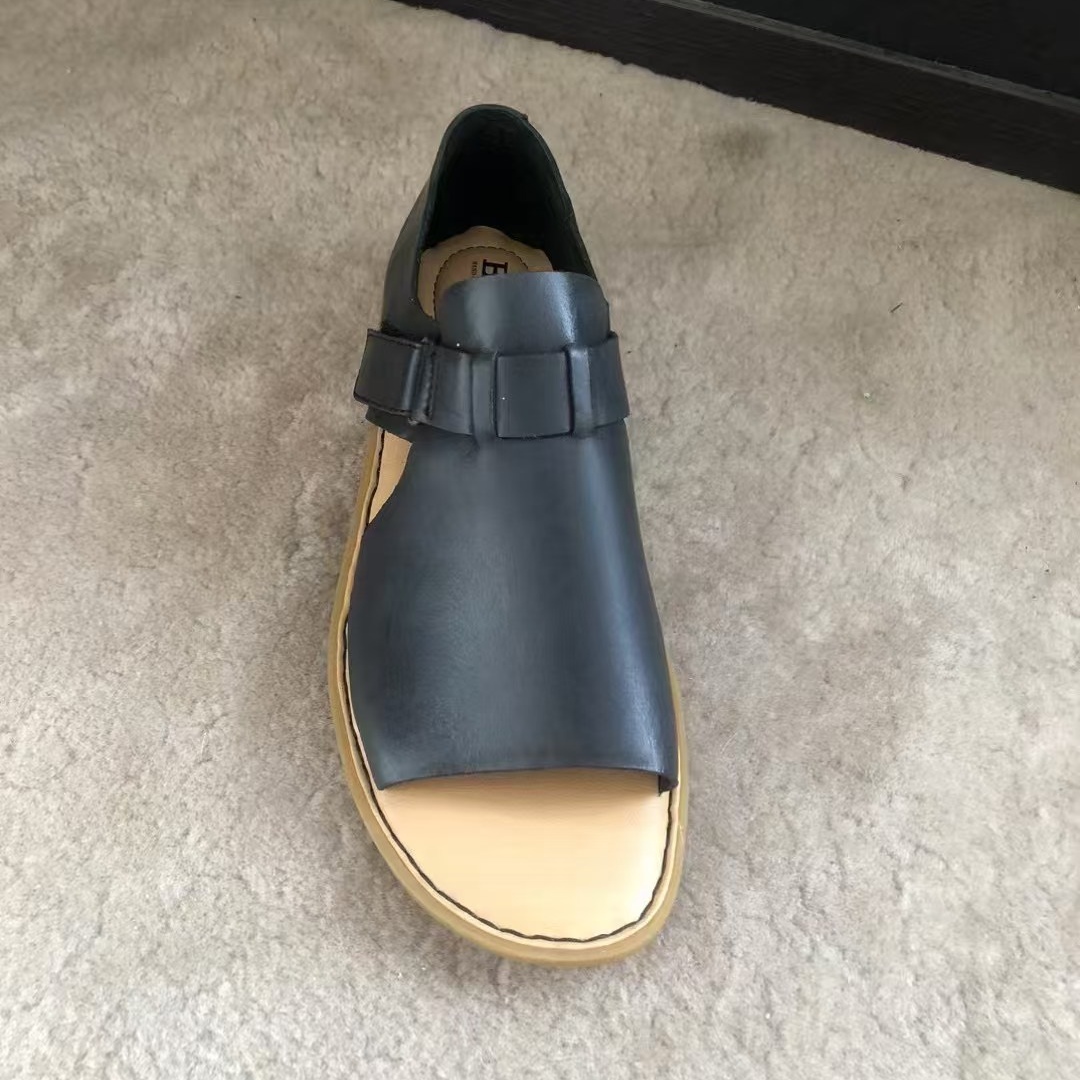 born 头层牛皮魔术贴扣包脚面鱼嘴女平底凉鞋 6