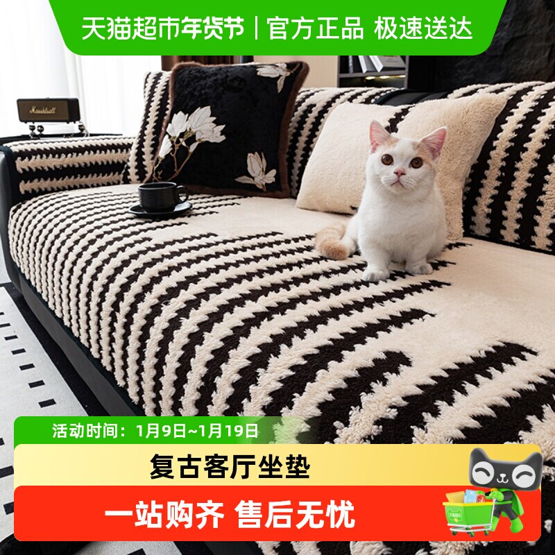 金柠檬居家布艺高级感舒棉绒沙发垫加厚秋冬毛绒坐垫复古客厅坐垫