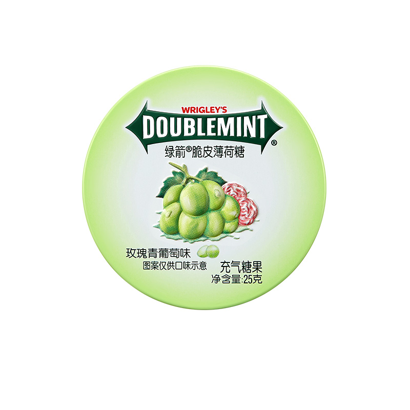 绿箭脆皮软心薄荷糖铁盒装玫瑰青葡萄味25g清新口气糖果零食箭牌