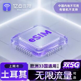 eSIM土耳其电话卡4/5G上网卡可选无限流量欧洲33国通用虚拟手机
