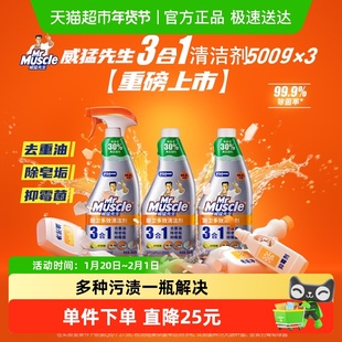 威猛先生厨卫三合一多效清洁剂500g*3瓶厨房重油污净抑霉菌不刺鼻