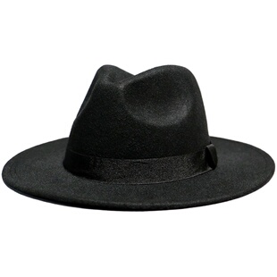 上海滩礼帽成人大檐黑色毡帽爵士帽英伦百搭毛呢儿童复古绅士帽子