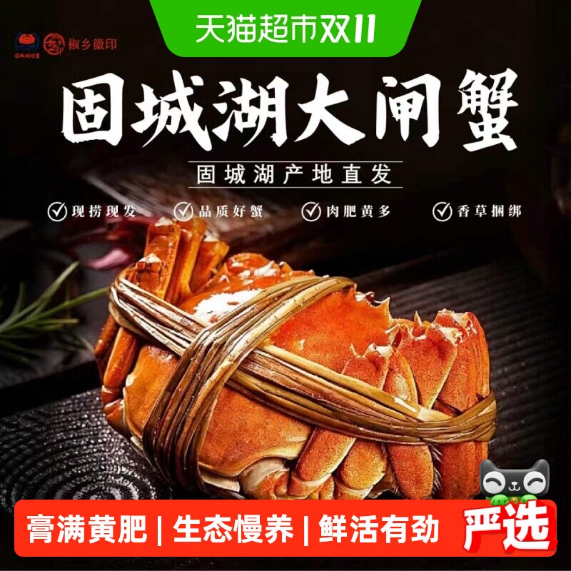 【活蟹】椒乡徽印固城湖大闸蟹足重活蟹全母螃蟹公蟹海鲜水产礼盒