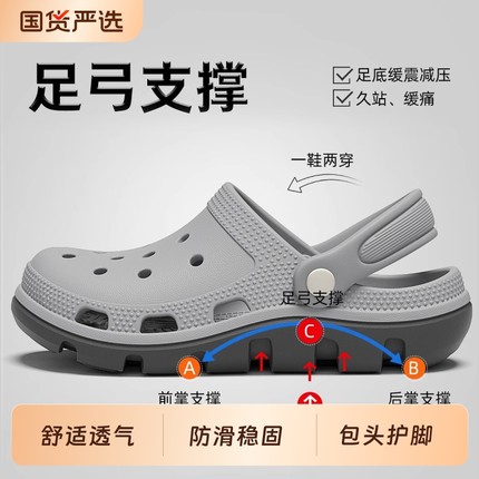洞洞鞋男款夏季外穿厚底防滑防臭户外涉水开车eva包头凉拖鞋男士