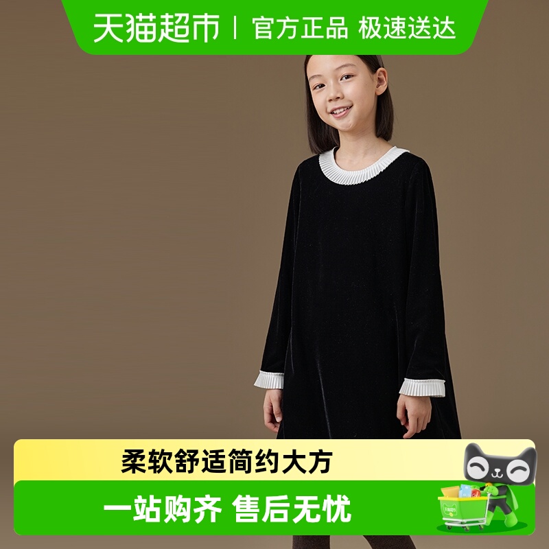 哈齿赫本风撞色花边丝绒连衣裙