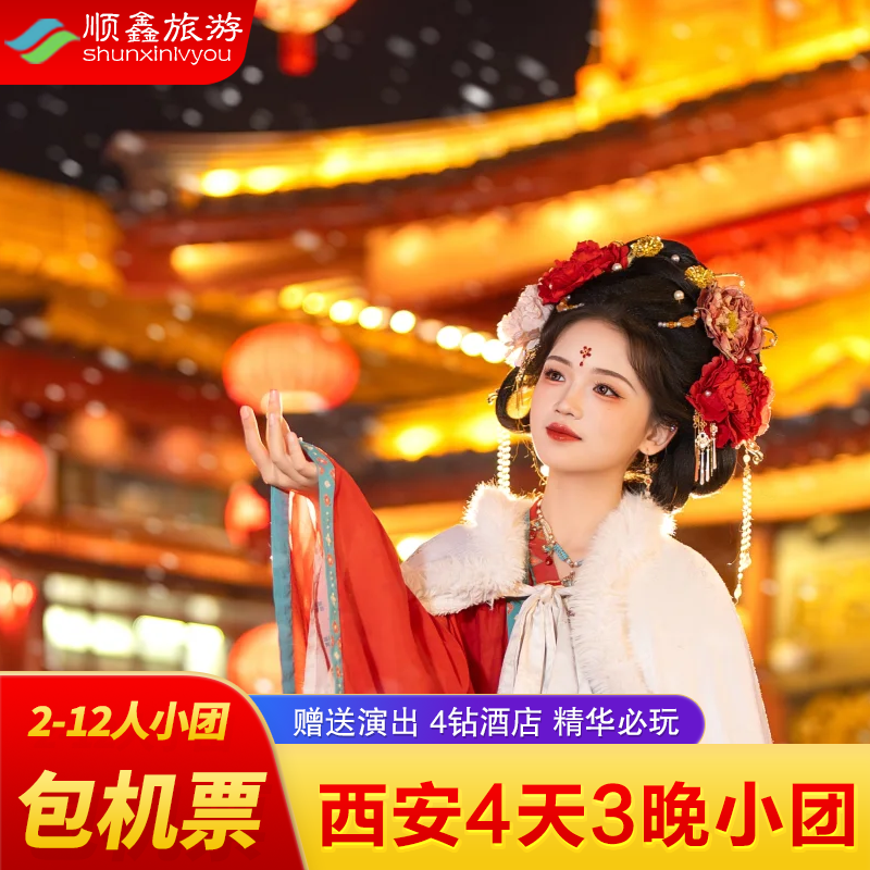 【12人团包机票】西安旅游4天3晚跟团游兵马俑大唐不夜城汉服旅拍