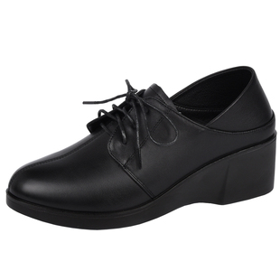 方尚中跟女鞋坡跟单鞋女秋冬新款真皮妈妈轻便软底鞋软皮系带皮鞋