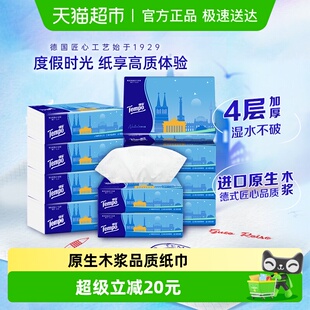 Tempo 假日印花无香抽取式 纸巾4层加厚餐巾纸抽纸M码 得宝软抽欧式