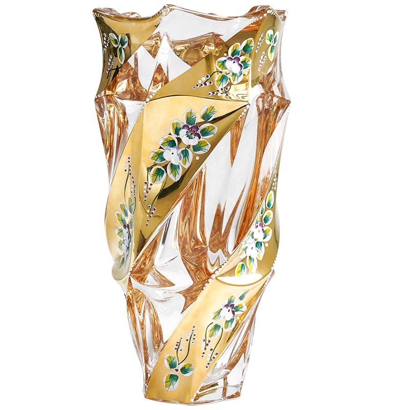 BOHEMIA 捷克进口水晶玻璃 弗拉明戈珐琅花描金花瓶波西米亚送礼