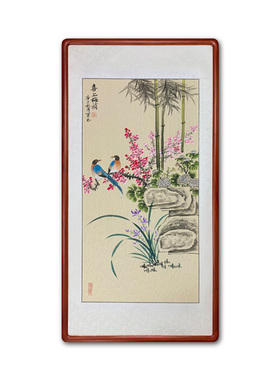 喜上纯手绘真迹实木书房工笔画