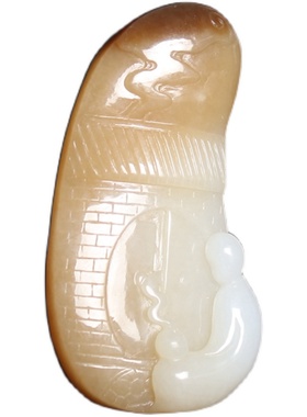 天然玉石和田玉悟道手把件糖白玉山料把玩件孤品焚香悟道天门开