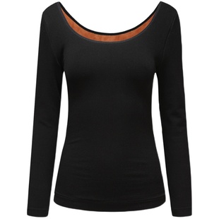 秋冬低领大领口加绒加厚保暖内衣美体塑身单件上衣女打底内衣长袖