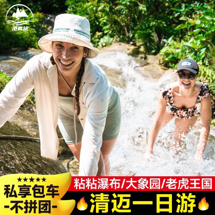 【品质日游】清迈一日游粘粘瀑布雨树半日游大象咖啡粑粑纸老虎园
