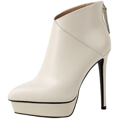 细高跟防水台短靴子米白色13cm