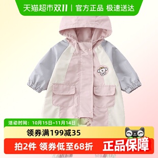 爬服春秋 宝宝外出服连帽长袖 kmi婴儿衣服春装 婴幼儿连体衣新款