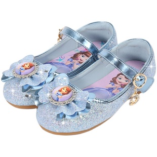 女童公主鞋2026新款苏菲亚配裙子小女孩软底水晶皮鞋艾莎儿童鞋子