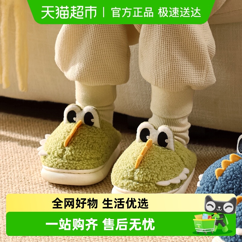 秋冬男童儿童棉拖鞋2024新款男孩室内宝宝毛拖鞋防滑可爱卡通恐龙