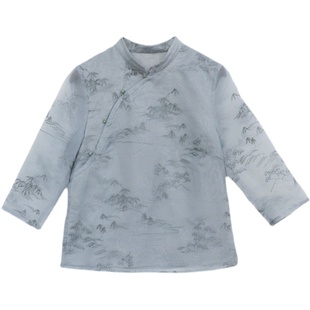 21CXA-063【竹声新月】前世今生复古温婉轻中式立领绣花上衣衬衫