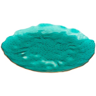 北欧风创意金边彩色玻璃盘碗荷叶盘家用波浪边盘餐盘水果盘零食盘