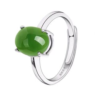 正宗天然和田碧玉活口戒指925纯银镀18k白金玫瑰金菠菜绿色送证书