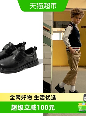 百丽童鞋男童黑色皮鞋英伦风春季新款儿童单鞋学生校园舞台演出鞋