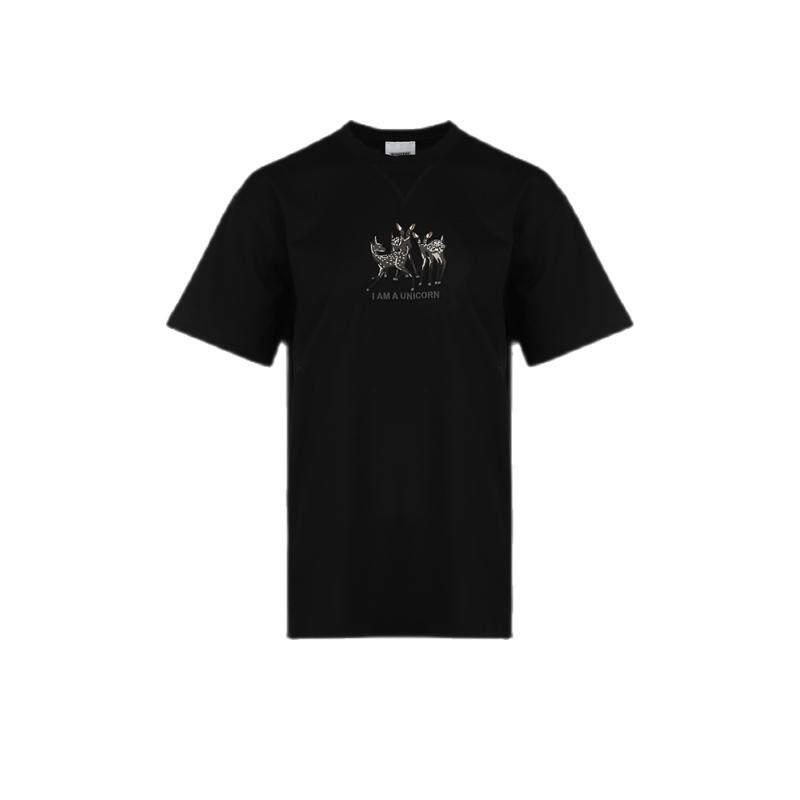 burberry/博柏利女士小鹿图案刺绣棉质宽松短袖t恤