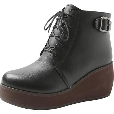 秋季厚底圆头系带高跟马丁靴皮鞋