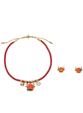 小众本命年生肖牛耳钉红绳手链