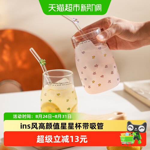 肆月高硼硅玻璃杯吸管冷热皆宜