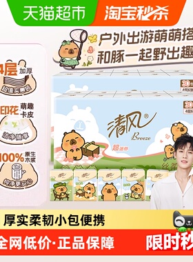 清风卡皮巴拉IP迷你手帕纸4层加柔加厚6张*60包原生木浆小包纸巾