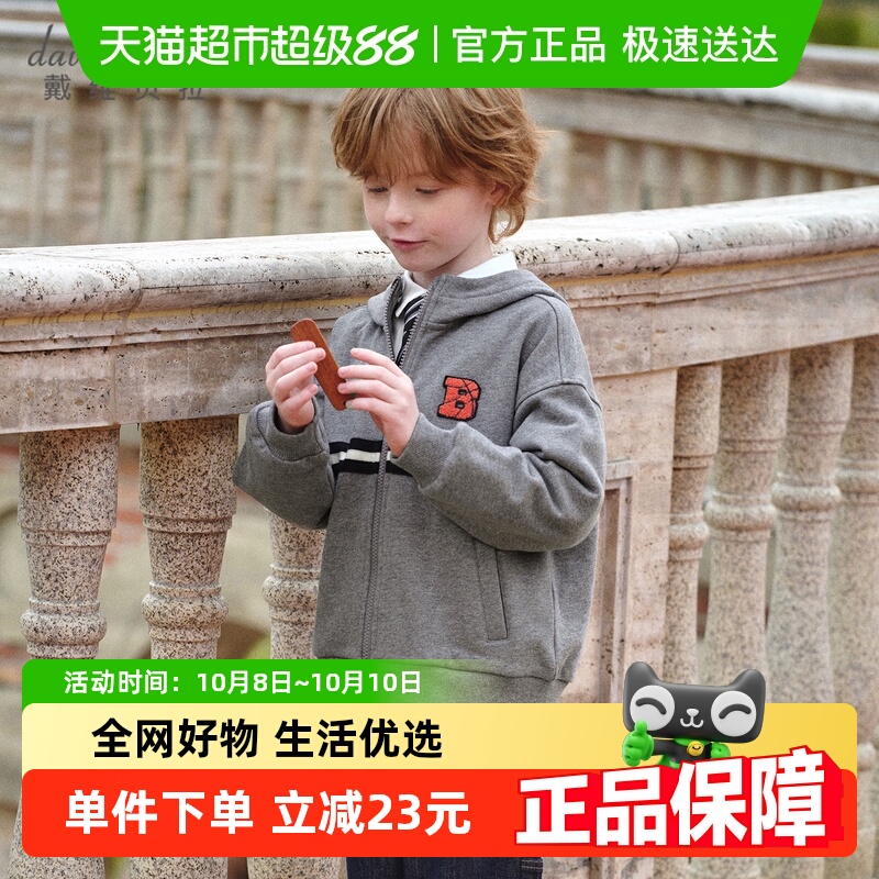 戴维贝拉男童针织外套2025新款秋装中大童连帽外衣儿童洋气开衫